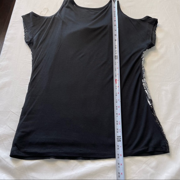 INC International Concepts Cold Shoulder Sequin Top Small Black/Silver - Picture 11 of 13